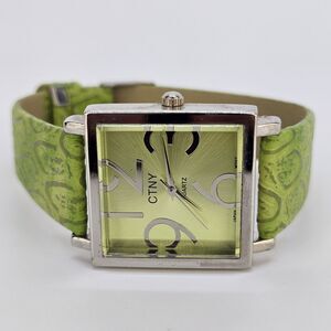 CTNY Women's Watch 30MM Green Dial Gray Case Green Leather‎ Bands New Battery